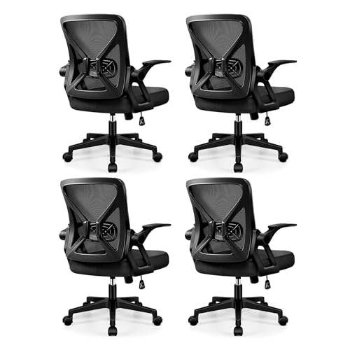 FelixKing Office Chair - Ergonomic Desk Chair Breathable Mesh Task with Wheels and Lumbar Support Home Desk Office Chairs with Flip up Armrest Rolling Swivel for Home Computer Black Pack of 4 - color: Black, size: 4 PACK