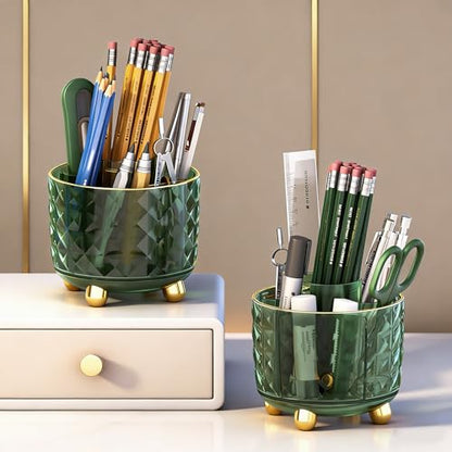 GOTOBA Dark Green Pen Pencil Holder for Desk, 360° Rotating Pen Organizer, Green Office Supplies, Cute Pen Holder, 6-Compartment Pencil Holder Rotating - color: Dark Green