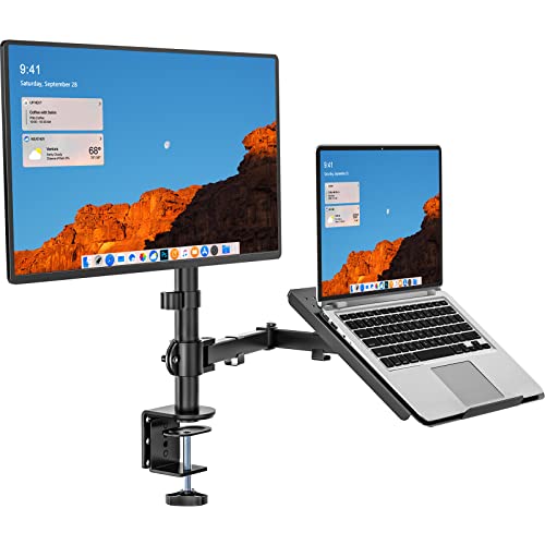 WALI Laptop and Monitor Stand for 17" Notebook and 27" Screen | Fully Adjustable Monitor Arm with Laptop Tray, VESA 75x75 100x100mm, Holds up to 22 lbs, Black (M001LP) - color: Black (Full-adjustable), size: Dual
