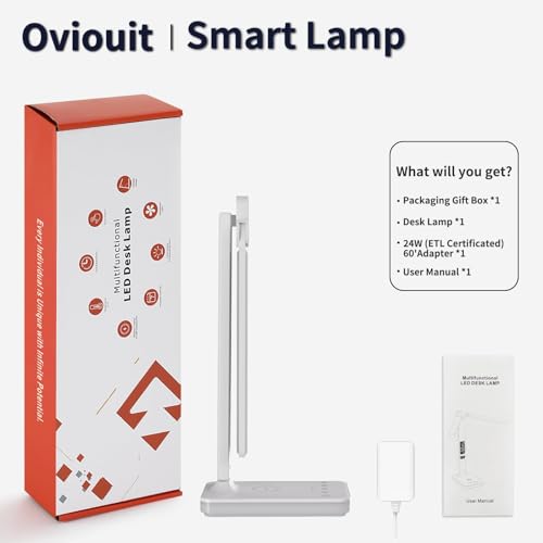 LED Desk Lamp with Charger, USB Charging Port, Dual Swing Arm Desk Light with 5 Brightness, 3 Colors, Table Lamp with Clock, Alarm, Date, Temperature, Desk Lamp for Home Office Study (White) - color: Dual-Head White
