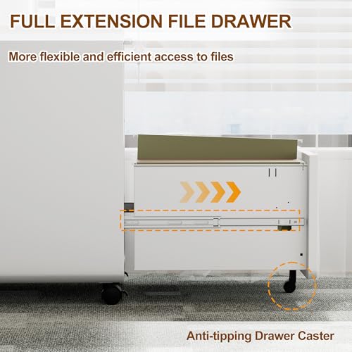 3 Drawer Mobile File Cabinet with Lock, 4 Keys and 25 Letter File Folders | Heavy-Duty Steel Rolling Filing Cabinet Pre-Assembled Under Desk for Home Office Letters/Legal/A4 Hanging File Folders - color: White, size: 23.8"H*15.7"W-3 Drawers(25 letter fold
