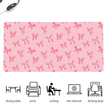 Cute Kawaii Pink Bow Extended Gaming Keyboard Mouse Pad | Non-slip Leather Home Office Desk Mat Protector - color: Pink Bow/Pink, size: L(31.5×15.7 inch)