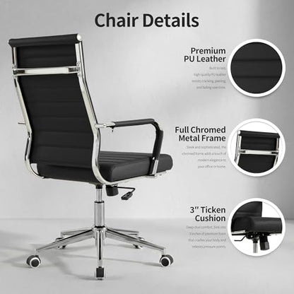 Okeysen Office Desk Chair, Ergonomic Leather Modern Conference Room Chairs, Executive Ribbed Height Adjustable Swivel Rolling Chair for Home Office. (Black) - color: Black