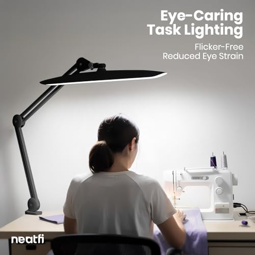 Neatfi LED Desk Lamp, 2200 Lumens, 24W, 20-Inch Wide Head (Black) - color: Black, size: Non-CCT with Clamp