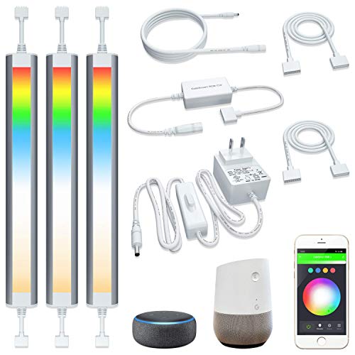 Smart Under Cabinet Lighting Strip Lights White and Multi Color Work With Amazon Alexa Google Home Dimmable for Show Case, TV Back Lights, Kitchen Counter, Book Case, Under Bed (3 Lights Bar kit) - size: 3-Bar Kit