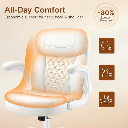 Office Desk Chair, Ergonomic Computer Chair with Unique Dual-Layer Support - color: White