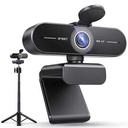 EMEET C60E 4K Webcam with Tripod, Streaming Camera with PDAF Autofocus, Dual Microphones, Auto Light Correction, 73° FOV, Plug & Play USB Webcam for Live Streaming, Gaming & Real-Time Interaction - style: Single-Camera w/ Tripod