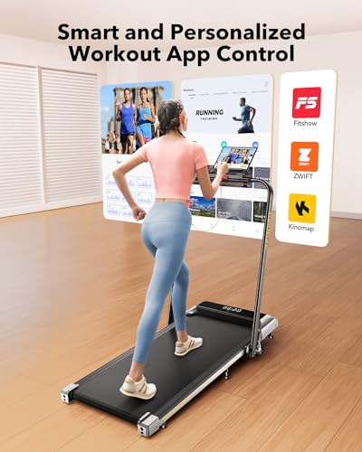 TOPUTURE Walking Pad Treadmill with 12% Incline, 6 in 1 Folding Treadmill with Adjustable Handle Bar for Home/Office, Under Desk Treadmills Portable Walking Pad with App, Remote Control & LED Display