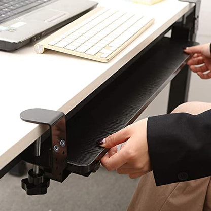 V3VOGUE Wooden Keyboard Tray Under Desk Push-Pull Keyboard Drawers Computer Keyboard Stand - Height Adjustable - Clamp-On - Keyboard and Mouses Storage Shelves, with Mouses Pads - color: Teak, size: 650*250 mm (26*10 Inch)