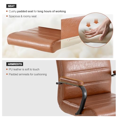 Office Desk Chair,Modern Leather Conference Room Chairs,High Back Home ofiice Chair,Adjustable Height Swivel Executive Computer Chair with Armrest and Padded Seat,Brown with Black Frame - color: Brown/Black Frame