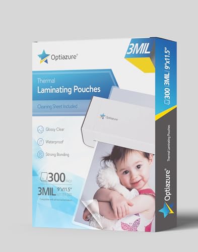 Optiazure Thermal Laminating Pouches 9"x11.5" Inches, 3mil 300Pack, Clear, Letter Size - size: 3mil 300PK