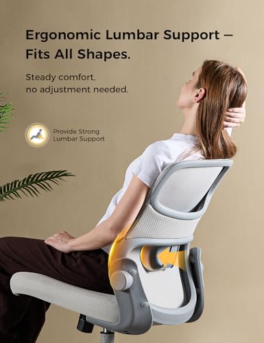 Mesh Office Chair, Armless Ergonomic Desk Chair for Small Spaces | Adaptive lumbar support, 2.8inch dual-density foam and quiet casters suit computer work, gaming and study, sturdy 300-lb base - color: Gry