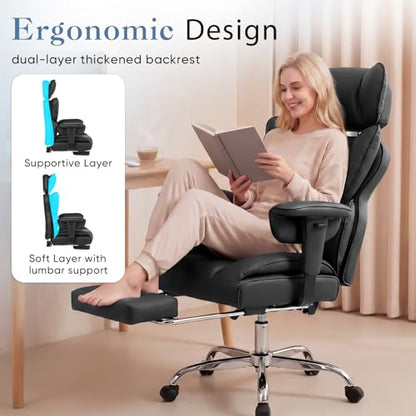 DUMOS Big and Tall Home Office Desk Chair, Executive Chair with Footrest - color: Black, size: Adjustable Armrest