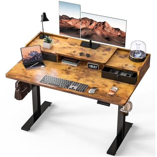 Kingant Standing Desk with Dual Drawers,Electric Height Adjustable 48"x 30" | Built-in USB A&C Charging ports Large Workstation, Heavy-Duty Sit Stand Up Desk For Home Office Daily Work,Rustic Brown - color: Rustic Brown, size: 48" x 30"
