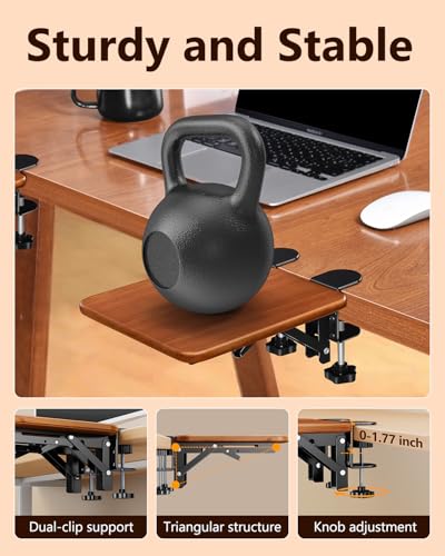 Ergonomic Wood Desk Extender Tray, Foldable Elbow Wrist Rest Shelf