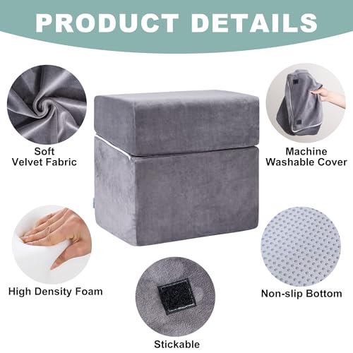 3 Adjustable Heights Foot Rest for Under Desk at Work - Ergonomic High Density Foam Footrest with Washable Cover, Foot Stools for Office, Home, Gaming (Grey)
