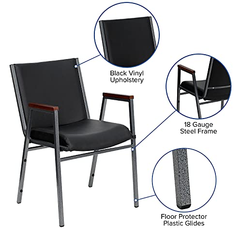 Flash Furniture 4 Pack HERCULES Series Heavy Duty Black Vinyl Stack Chair with Arms - color: Black Vinyl, size: Set of 4