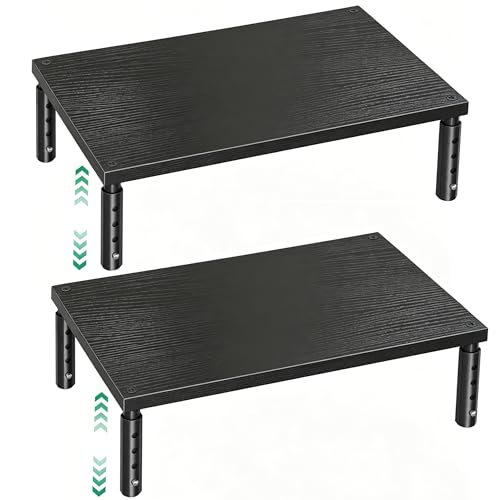 OPNICE Adjustable Monitor Stand Riser for Desk, Wood Computer & Laptop Stand, Desk Organizers and Accessories, Office Desk Accessories & Workspace Organizer for Home Office Supplies, Black 2-Pack - color: Black 2-Pack, size: Adjustable Height
