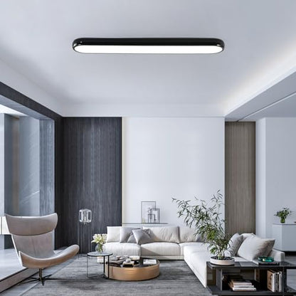 Qcyuui Modern LED Ceiling Light,Dimmable Semi Flush Mount Ceiling Light,39.4 in Long Ceiling Light Fixture,Kitchen Lighting Fixtures Ceiling for Office Bedroom Hallway(Black/48W/3000-6500K) - color: Black/Dimm/48W/39.4IN/3000-6500K, size: 39.4in