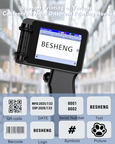 Handheld Inkjet Printer, Batch Code Printer for QRCode Time Picture Number, Small Date Printer with 42ml Fast Drying Ink Cartridge for Many Materials Inkjet Coder Print Height 0.08-0.5Inch
