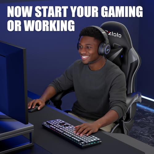 Czlolo Gaming Chair with Footrest Racing Style Lumbar Support Massager Video Game Chair with Metal Legs, High Back Reclining Gamer Chair with Headrest, 360° Swivel Office Computer Desk Chair (Gray) - color: Grey