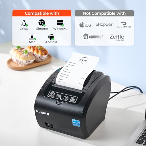 MUNBYN Bluetooth Thermal Receipt Printer 80mm White USB Serial Ethernet | Compatible with Android Windows PC and iOS, does not Support PayPal DoorDash Grubhub, P047 POS Printer for Business Black - color: Black