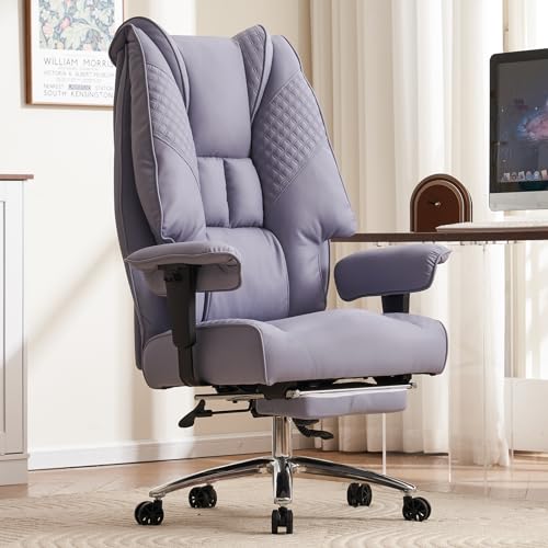 EXCEBET Big and Tall Executive Office Chair 400lbs Wide Seat, PU Purple | Wide seat, Retractable footrest, 135° recline, Lumbar support, PU leather, Ergonomic high back for lower back pain relief - color: Light Purple