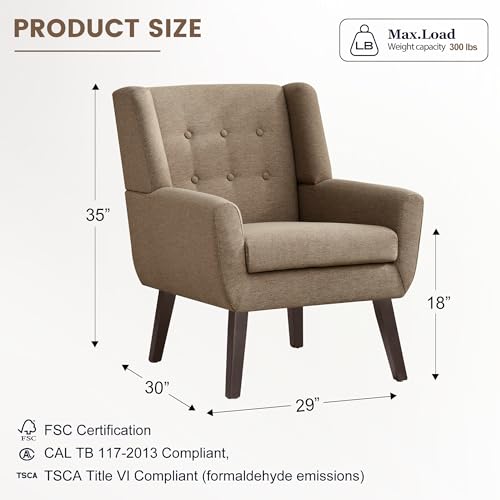 HUIMO Living Room Chairs Set of 2,Upholstered Button Linen Accent Chair | Mid Century Fabric Modern Armchair,Comfy Arm Club Sofa Chairs for Living Room Reading Bedroom,Waiting Room Brown 2PCS - color: Brown