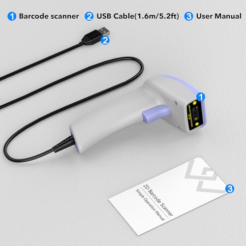 2D Barcode Scanner USB Wired Virtual COM Handheld Automatic QR Data Matrix PDF417 Maxi IMB bar Codes Imager Global Shutter Computer Screen Scan for Windows Mac and Linux PC POS - color: 2D QR Blue white