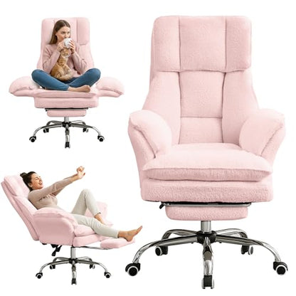 JOMEED Cloud Cross Legged Office Chair with Footrest,Flip Armrest,Pink - color: Pink