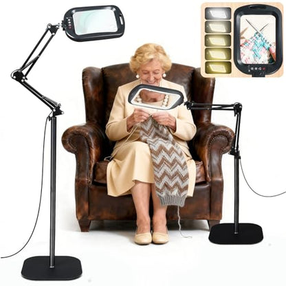 30X 10X Extra Large Floor Magnifying Glass with Light and Stand - color: Black