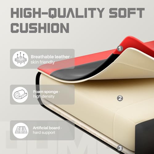 DUMOS Ergonomic Gaming Chair with Footrest, Home Office Desk Chair | PU Leather, Headrest, Linkage Armrests, Height Adjustable, 360 Swivel Reclining, Black Red - color: Black Red, size: PU Leather 27"D x 25"W x 52"H