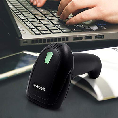 USB Wireless Barcode Scanner with Stand,Symcode Barcode Scanner Versatile 2-in-1 (2.4Ghz Wireless+USB 2.0 Wired) Rechargeable Cordless 1D Barcode Reader Handheld Bar Code Scanner
