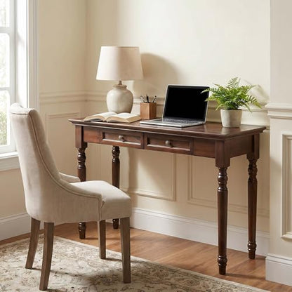 47" Narrow Solid Wood Writing Desk with Drawers, Walnut - color: Walnut, size: Narrow-47 inches