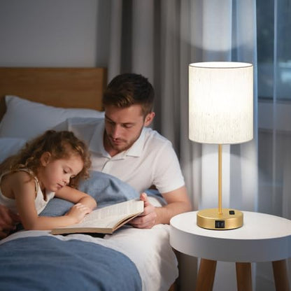17.6" Gold Touch Lamps for Bedroom Set of 2 - Dimmable, USB C+A, AC Outlet | Large 17.6" Tall Lamp, 3-Way Dimming, 5000K Daylight Bulbs, Cream Lampshade Gold Base, for Living Room, Boys, Men, Girls - color: Gold