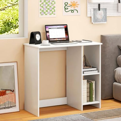 Modern Simple Small Space Home Office Desk 31.5in Engineered Wood Sturdy 290lb Load 2-Tier Storage White - color: White