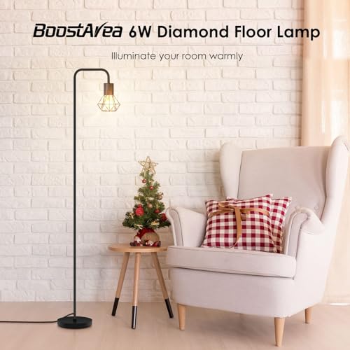 BoostArea Floor Lamp, Industrial Floor Lamp, Office Standing Lamp, E26 Socket, On/Off Footswitch, Whole Metal, Modern Small Simple Stand Up Lamp for Bedroom Living Room, Vintage, Mid Century - color: Black with Bulb