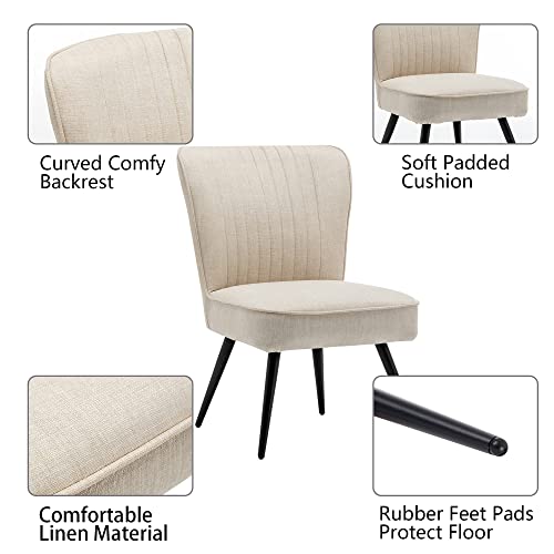Alunaune Accent Chair Set of 2 Upholstered Living Room Chairs Modern Bedroom Furniture Sets Armless Slipper Club Chair Guest Reception Couch Comfy Wingback Single Sofa-Ivory - color: Ivory