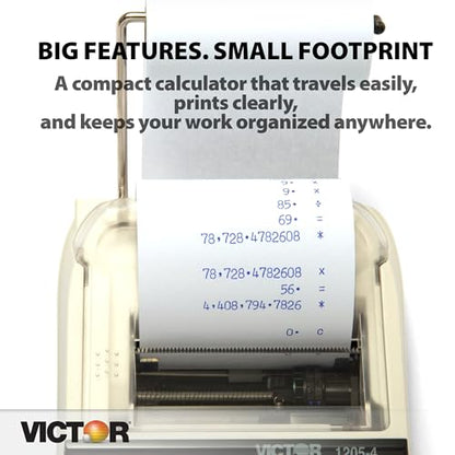 Victor 1205-4 12 Digit Portable Palm/Desktop Commercial Printing Calculator, 1.8" x 4" x 8"