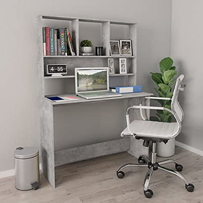 Desk with Shelves, 43.3x17.7x61.8 Inch Engineered Wood Desk, Vertical Storage for Small Spaces, Organize Folders Documents and PC Equipment - color: Concrete Gray