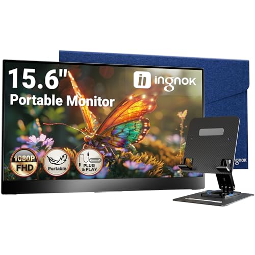 Ingnok Portable Monitor for Laptop,15.6 Inch USB C Screen Extender | FHD 1080P with Adjustable Stand,USB C Mini HDMI Port for Mac,mini PC,Built-in Speakers ,Easy to Set up,VESA - style: NO-Touch