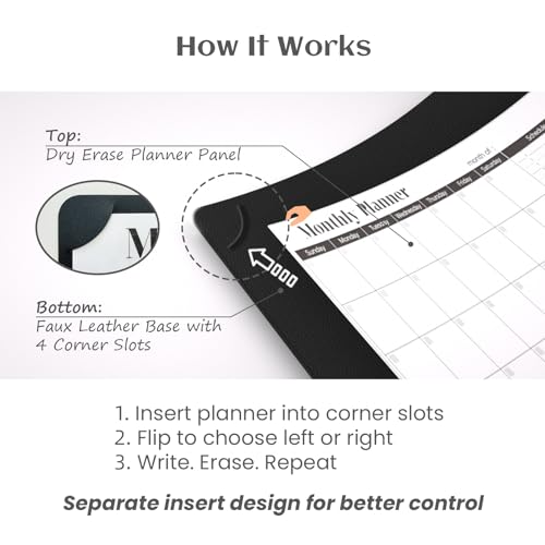 Multi-Functional Dual-Layer Dry Erase Desk Mat, Dry Erase Calendar for Desk - Erasable Desktop Writing Board with Calendar - Non-Slip Faux Leather Desk Protector for Home&Office - 16"x34" Black - color: Black
