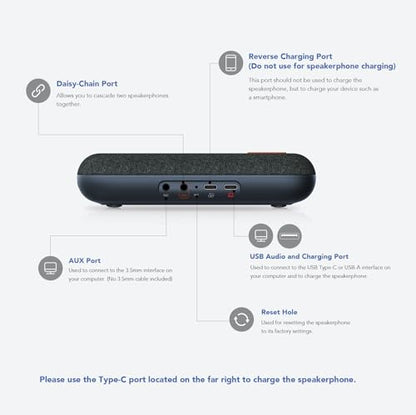 NUROUM A15 Conference Speaker and Microphone, Portable&Scalable Bluetooth Wireless Speakerphone, 360° Voice Pickup, Daisy Chian for Calls/Computer/PC/Laptop/Desktop via Bluetooth/Dongle/USB-A/C Blue - style: A15-Blue