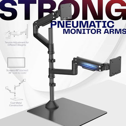 VIVO Pneumatic Arm Dual Ultrawide Monitor Desk Stand for Up to 49 inch Screens with Tempered Glass Base, Holds 2 Ultra Wides Up to 30.8 lbs, Black, STAND-V249FG - size: Dual Mount, style: Freestanding