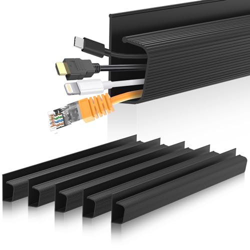 6 Pack J Channel Cable Management for Desk, Adhesive Wire Organizer - color: black