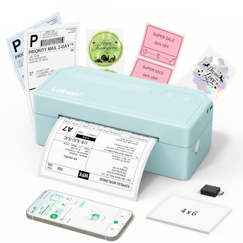 Labeer Bluetooth Thermal Shipping Label Printer, Wireless 4x6 Printer Cyan - color: Cyan