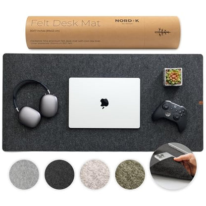 Nordik Felt Desk Mat - Large Felt Desk Pad - Charcoal 35 x 17 inches | Premium Desk Matt for Desktop, Full Desk Keyboard Mouse Pad, High Quality Felt and Non-Slip Rubber Liner for Home and Office - color: Charcoal