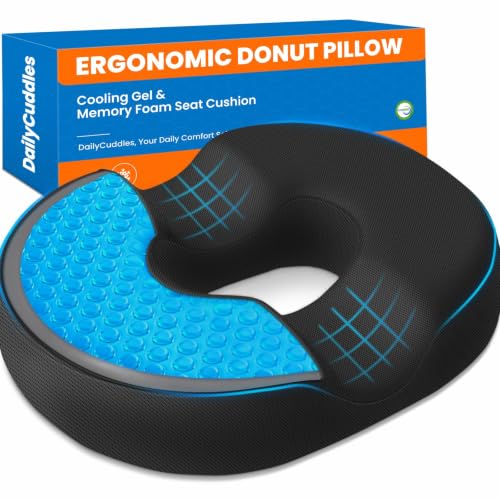 Donut Pillow Cooling Gel Memory Foam Cushion, XL, Black - color: Black, size: X-Large