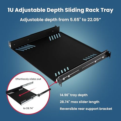 Penn Elcom R1290/1U Sliding Rack Tray (Audio, AV, IT, DJ) Equipment Shelf for 1 Rack Space up to 15 Inch Deep