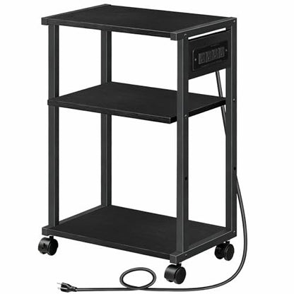 HOOBRO Industrial Printer Stand with Charging Station, 3-Tier Printer Table, Rolling Printer Cart with Adjustable Shelf and Hook, Black BB28UPS01 - color: Black